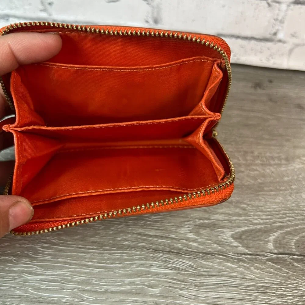TORY BURCH Amanda logo orange leather zip-up coin purse and card holder